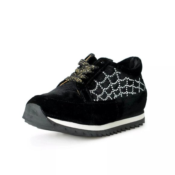 Sneakers Shoes Charlotte Olympia Girls Black "Spider Net" Velvet Leather